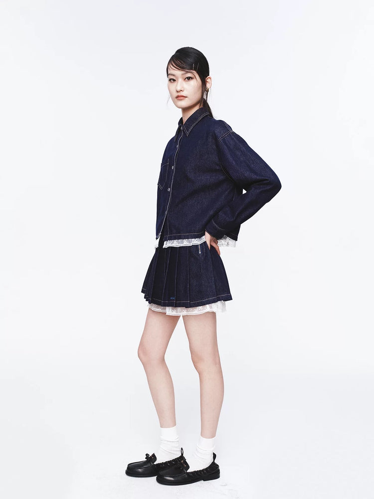 Lace Hem Raw Denim Jacket