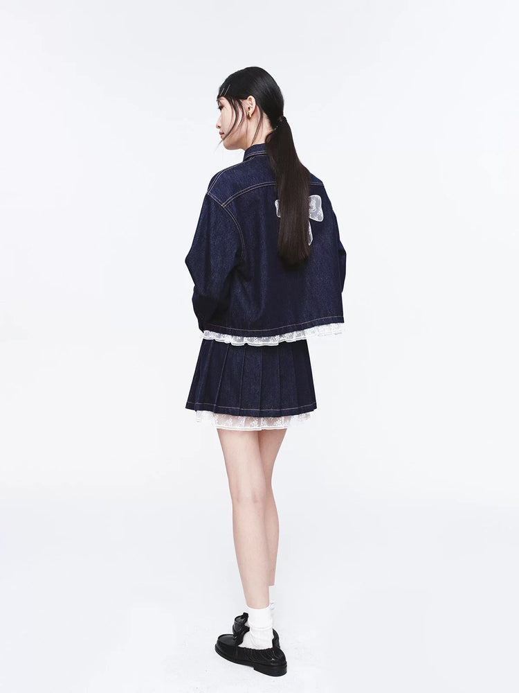 Lace Hem Raw Denim Jacket