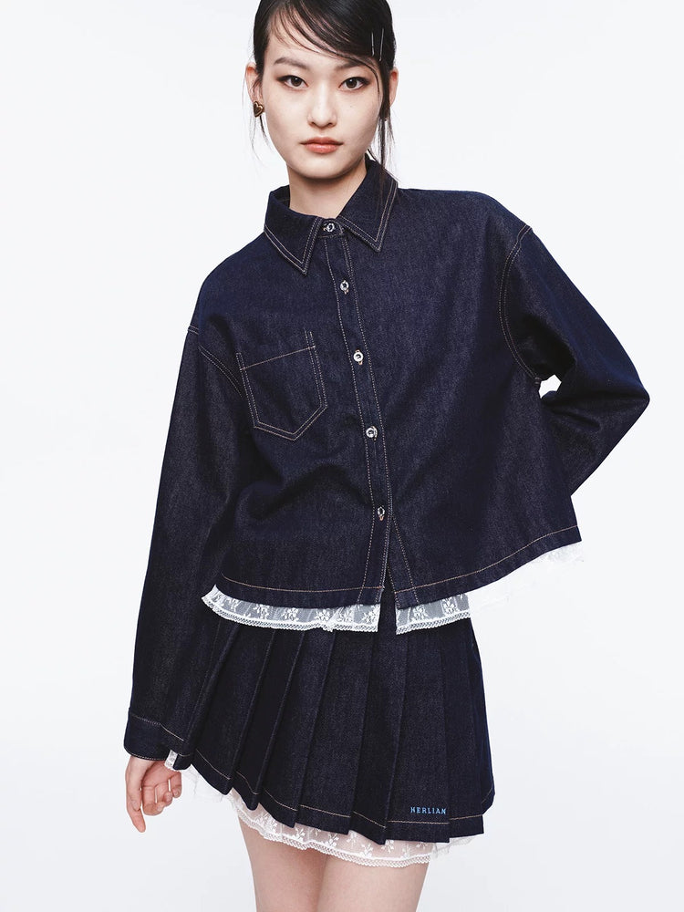 Lace Hem Raw Denim Jacket