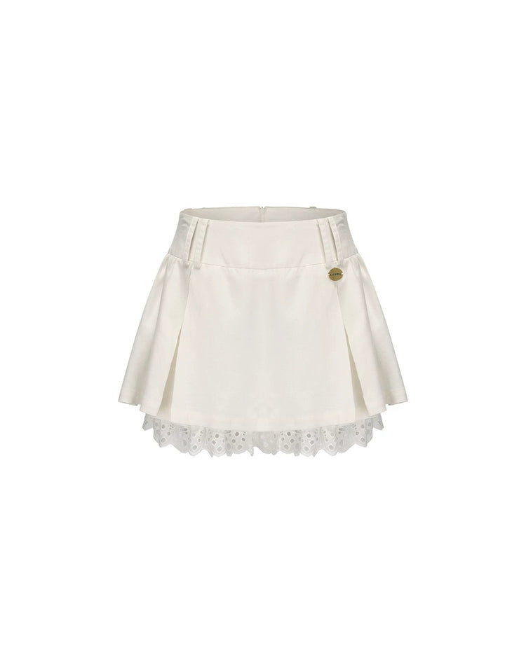 Cotton-Linen Lace Hem Pleated Skirt