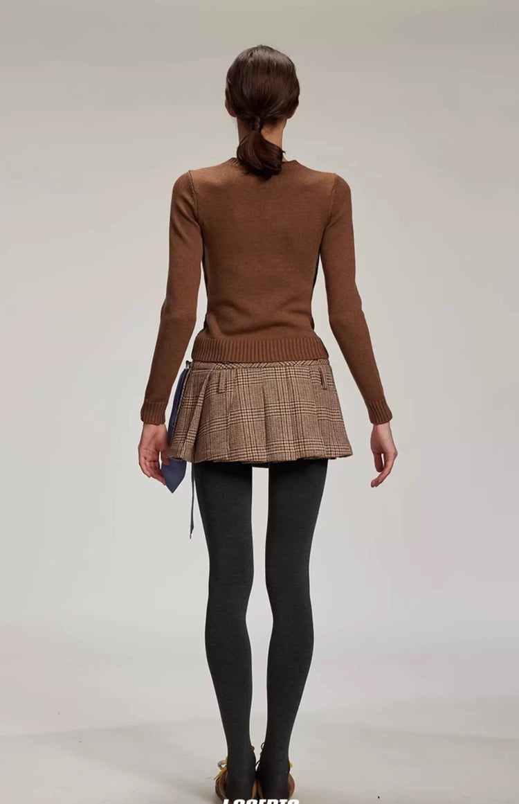 Deep V-neck Layered-look Knitted Sweater