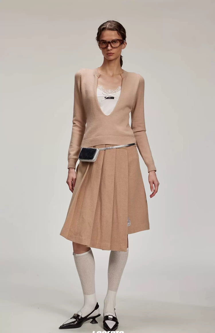 Deep V-neck Layered-look Knitted Sweater