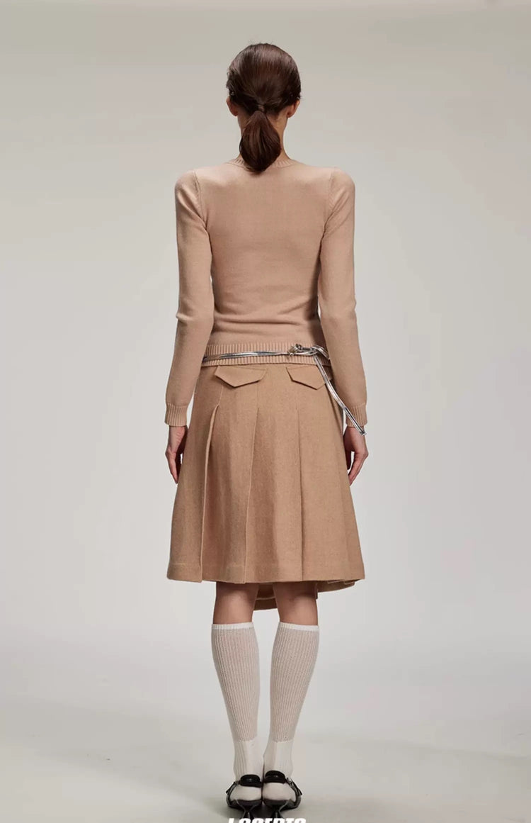 Deep V-neck Layered-look Knitted Sweater