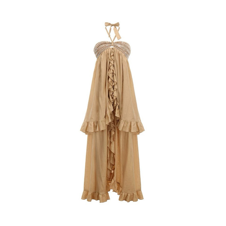 Sequin Tie-neck Halter Dress