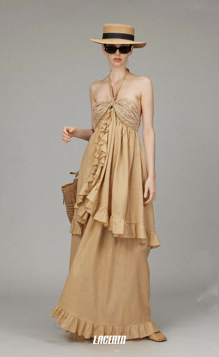 Sequin Tie-neck Halter Dress