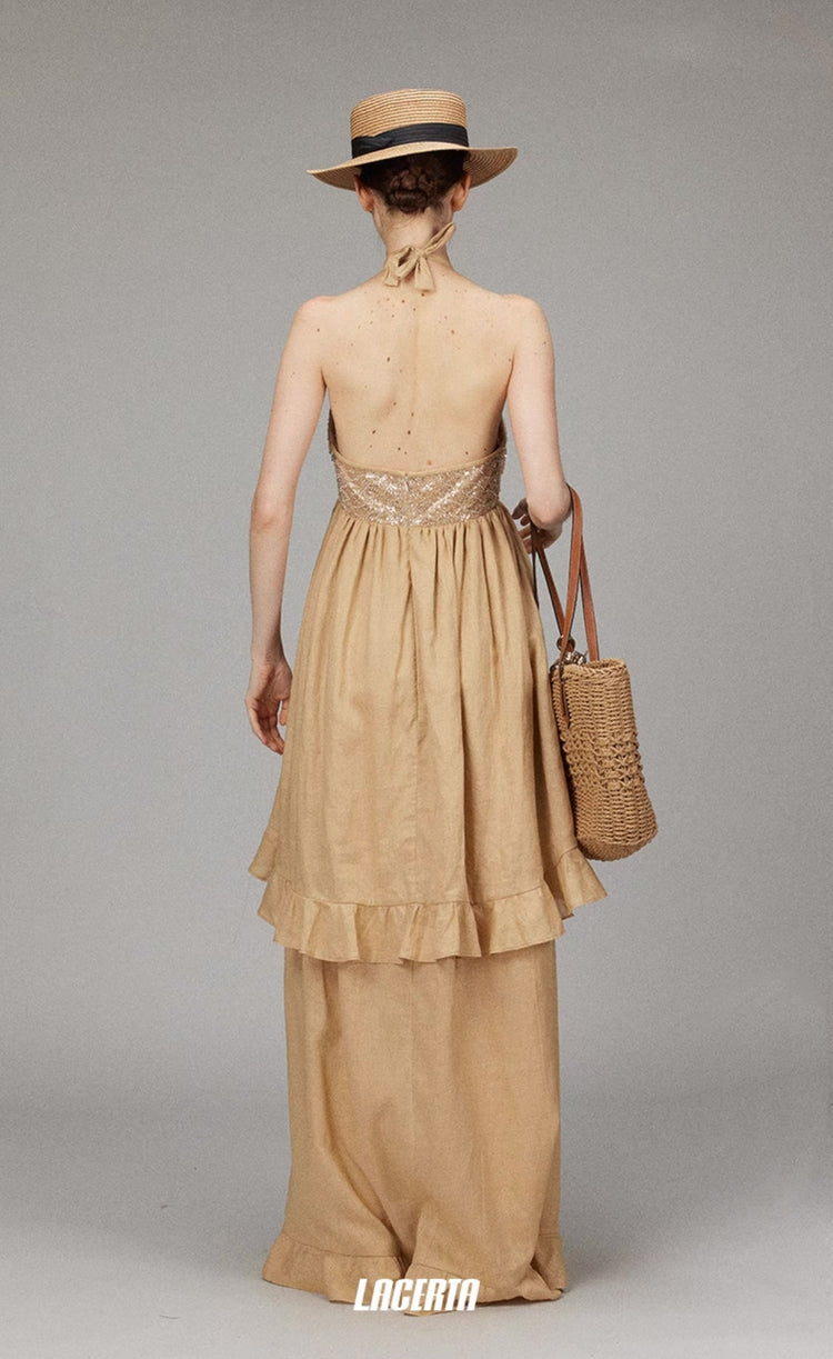 Sequin Tie-neck Halter Dress