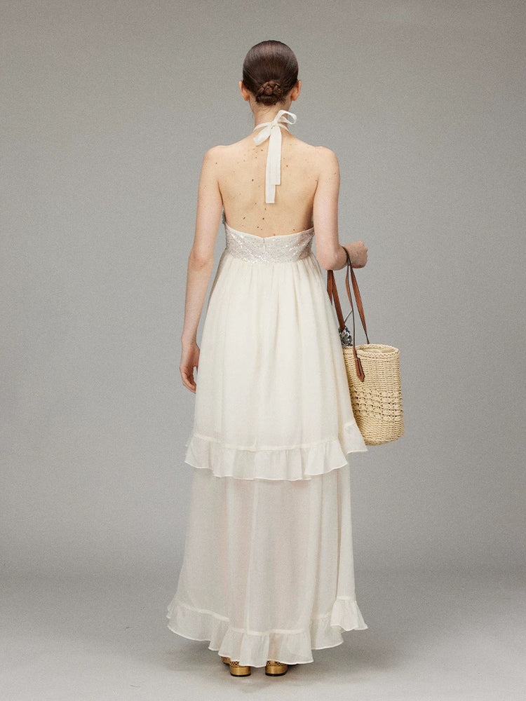 Sequin Tie-neck Halter Dress