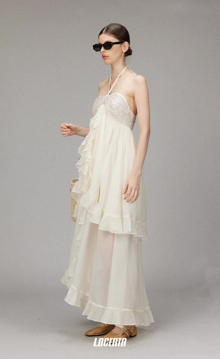 Sequin Tie-neck Halter Dress