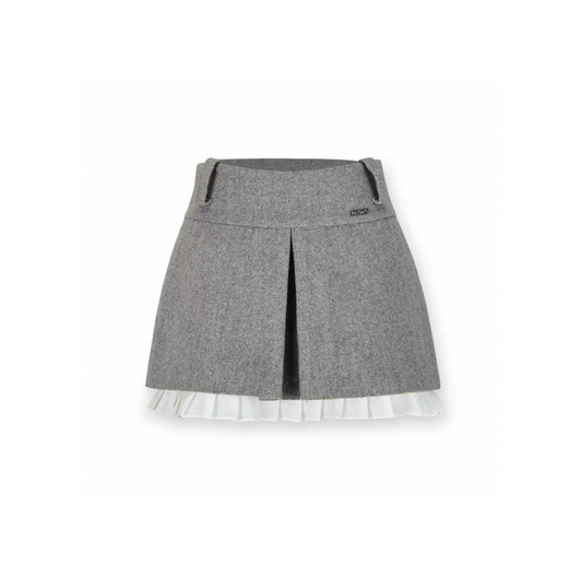 Rational Imbalance - Lace-Trimmed A-Line Wool Skirt