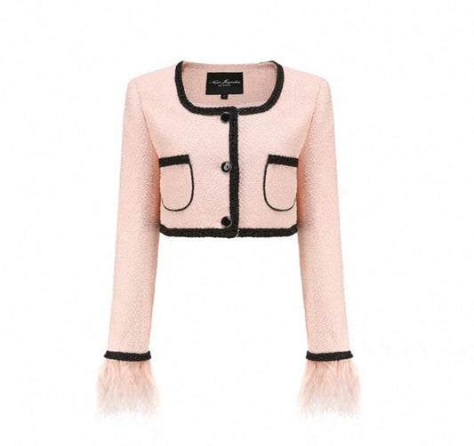 Feather-patchwork Metallic-thread Jacket