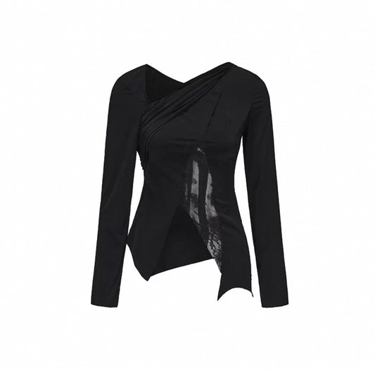 Black Stretch Lace Panel Top