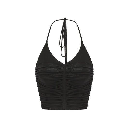 Black Ruched Halter Strap Top