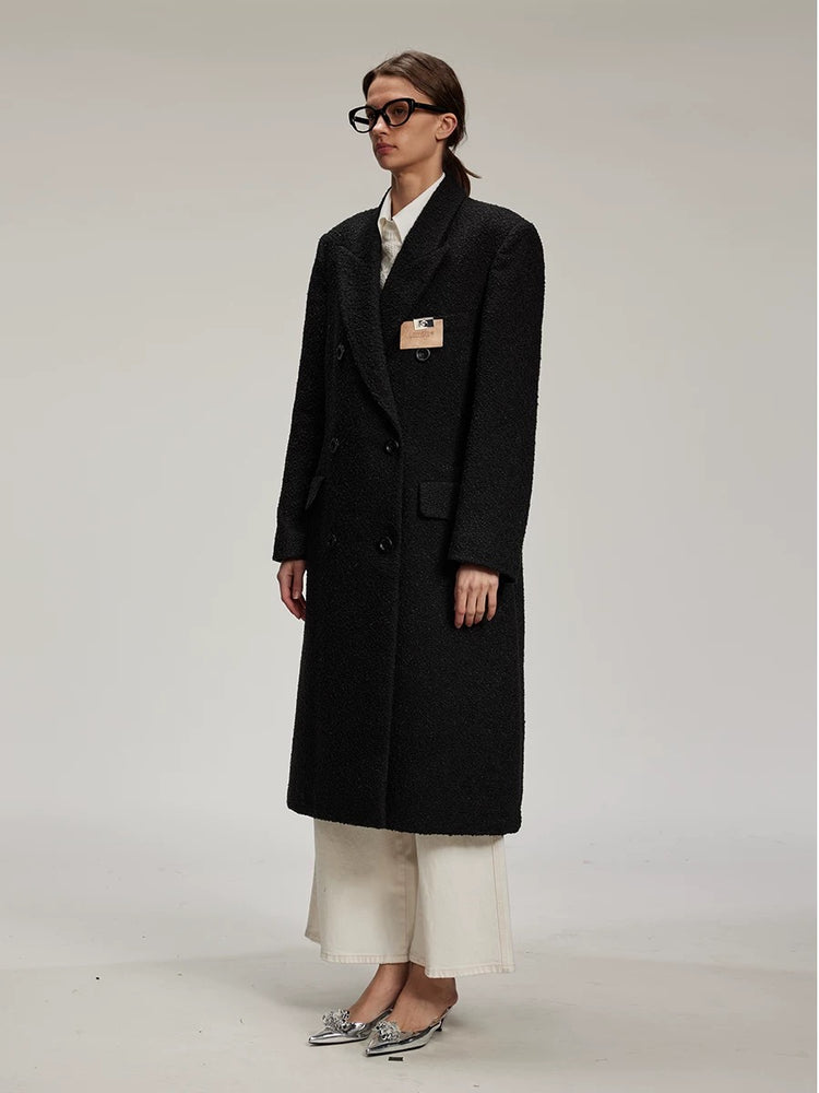 Diamond-embellished Placket Double-breasted Long Coat