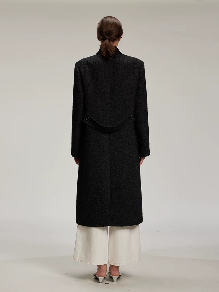 Diamond-embellished Placket Double-breasted Long Coat