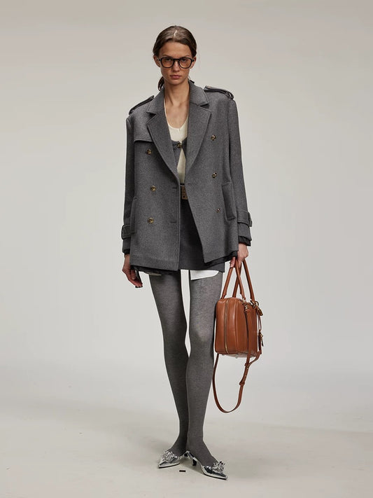 Notch Lapel Cropped Military-style Coat