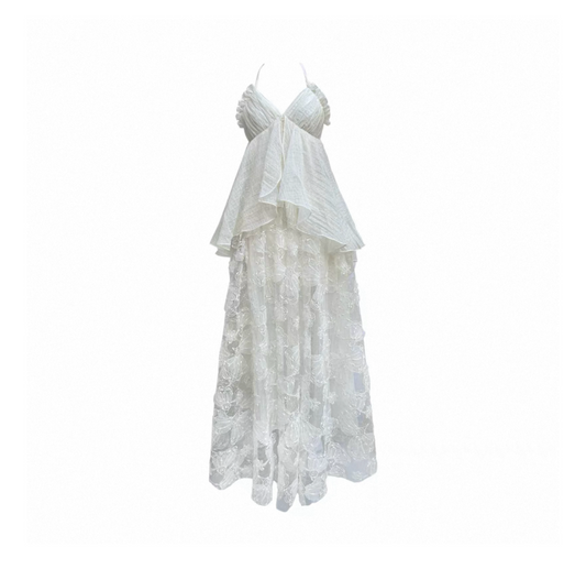 Bias-cut Faux Two-piece Embroidered Long Dress