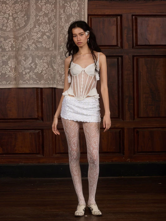 Vertical Stripe Lace Corset