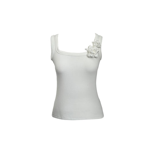 White Chest Flower Stretch Tank Top