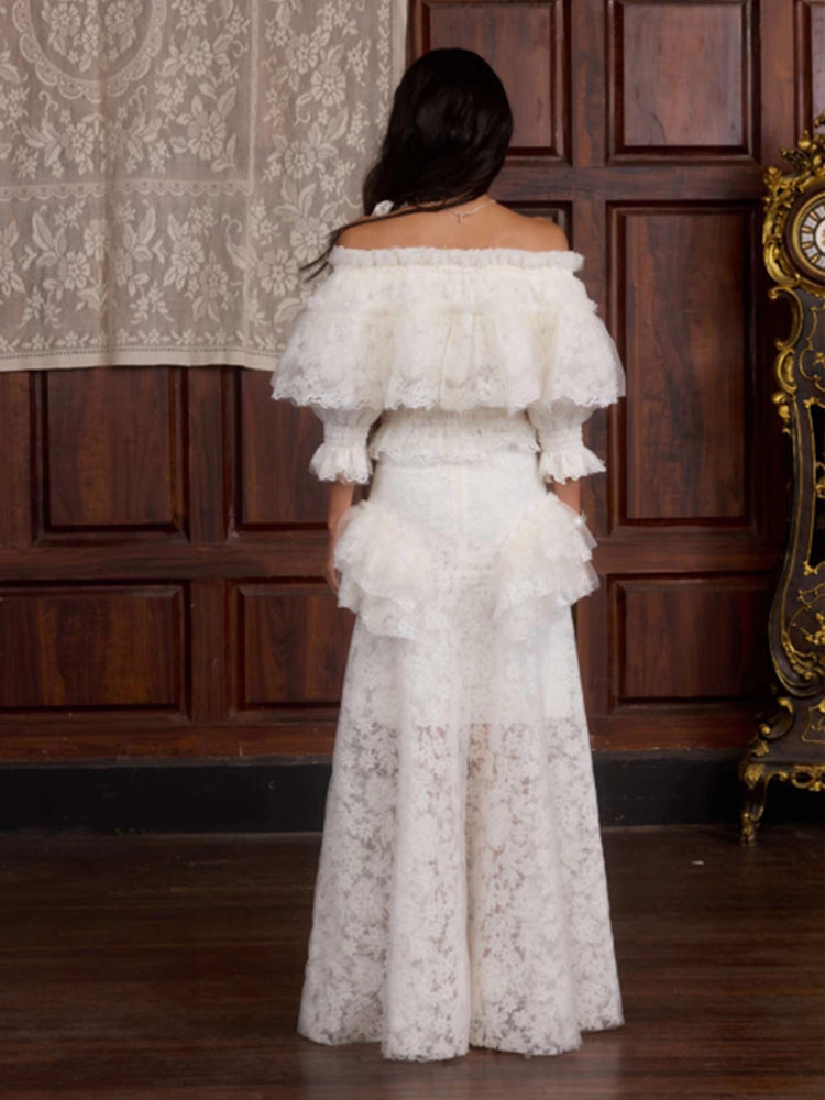 Layered Floral Tulle Appliqués Off-shoulder Top