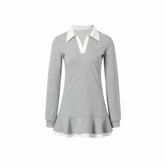 Gray White Contrast Ruffle Sweatshirt Dress