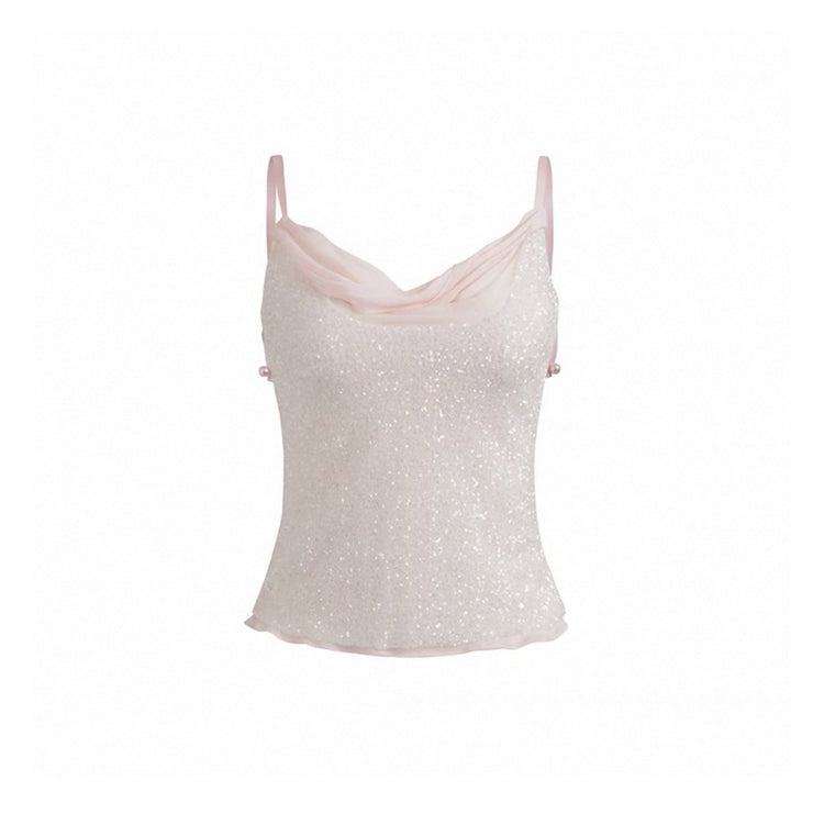 Beaded Chiffon Cowl Neck Camisole Top