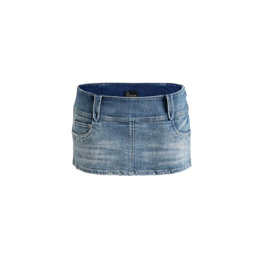 Embroidered Low-Waist Denim Skirt