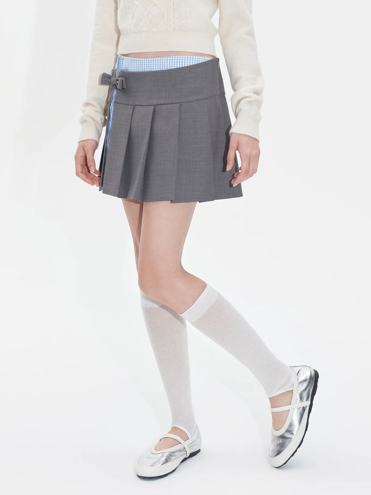 Plaid Patchwork Pleated Skirt