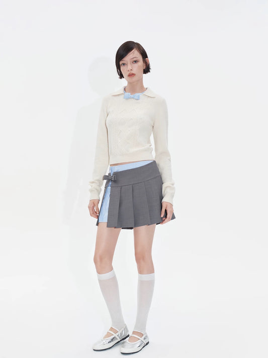 Plaid Patchwork Peter Pan Collar Knit Sweater