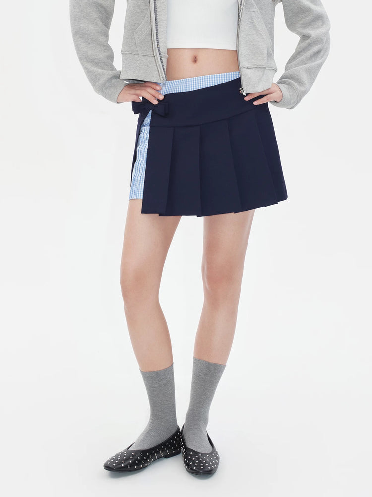 Plaid Patchwork Pleated Skirt