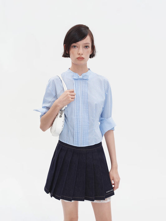Detachable Bow Hidden Back Buttons Shirt