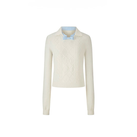 Plaid Patchwork Peter Pan Collar Knit Sweater