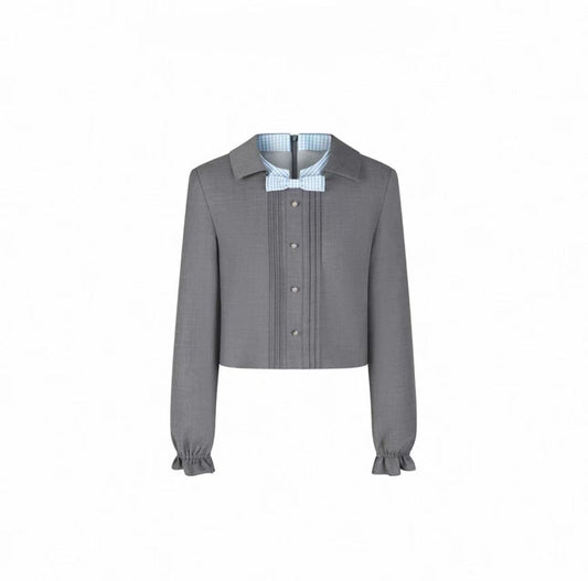 Bow-decorated Peter Pan Collar Cropped Jacket