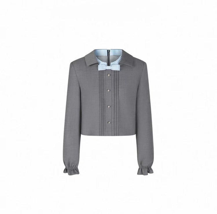 Bow-decorated Peter Pan Collar Cropped Jacket