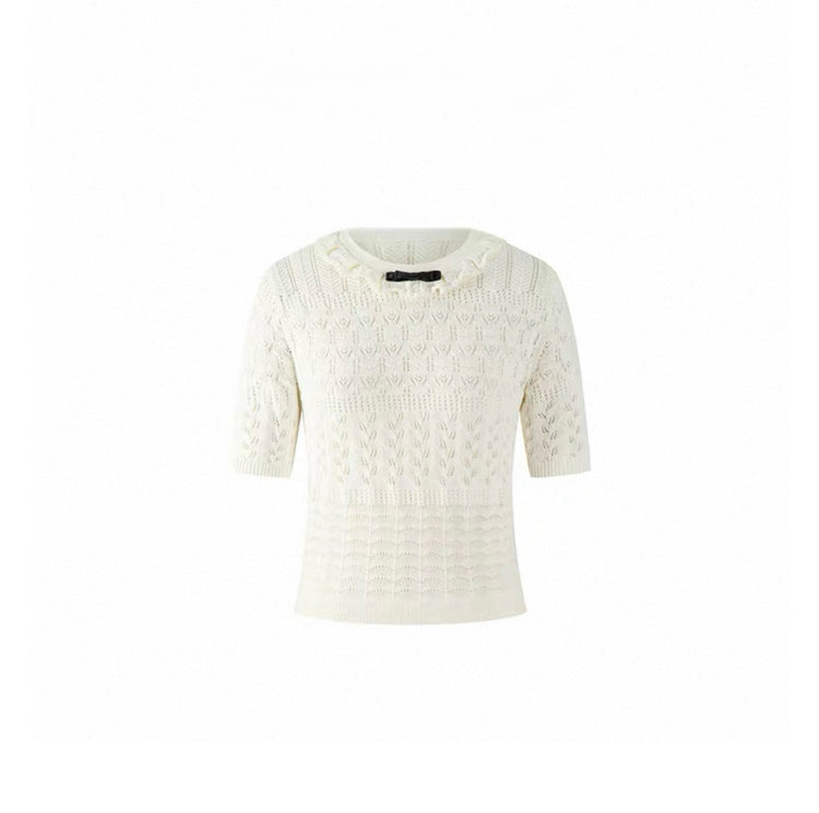 Ruffled Trim Hollow-Out T-Shirt