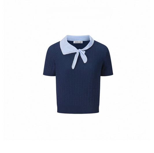 Tie-Neck Bow Short-Sleeve Top