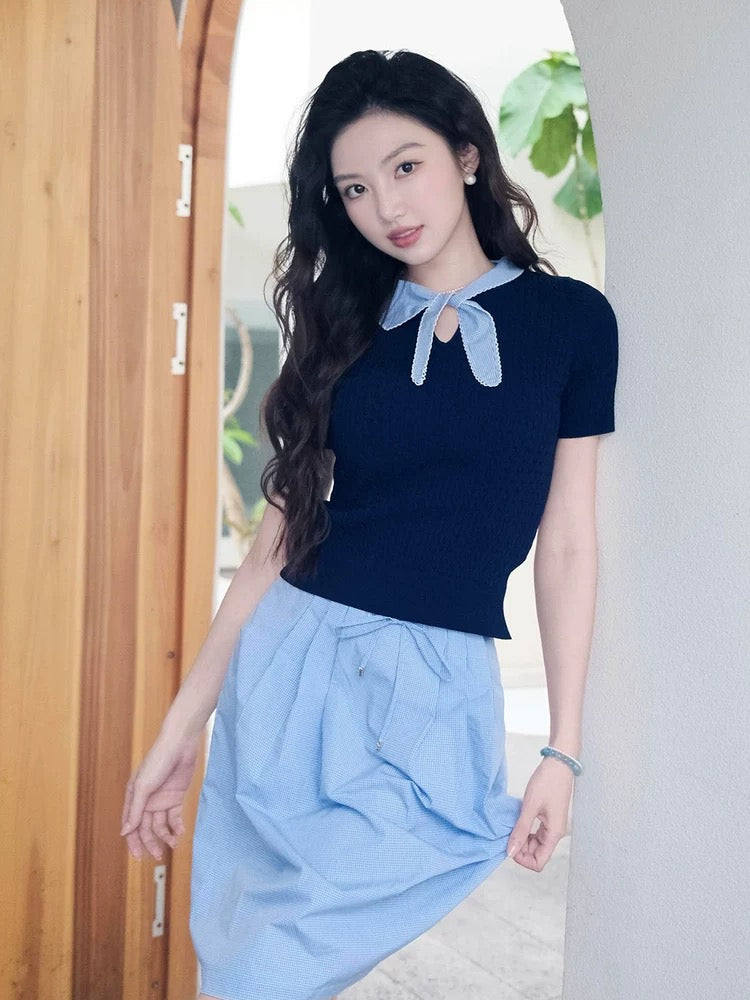 Tie-Neck Bow Short-Sleeve Top