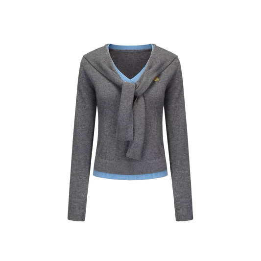 Cape-Layered Two-in-One Knit Sweater