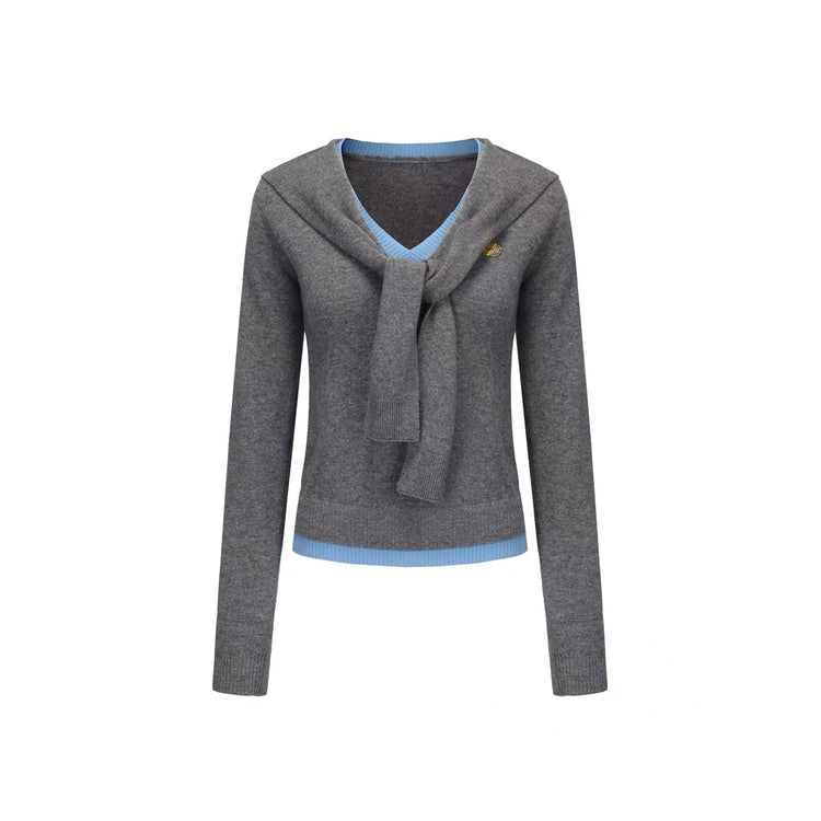 Cape-Layered Two-in-One Knit Sweater