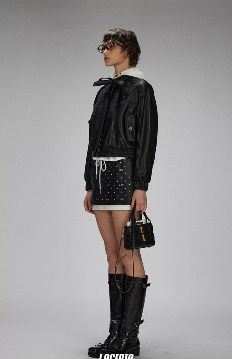 Protein Leather Bow Tie-Up Jacket