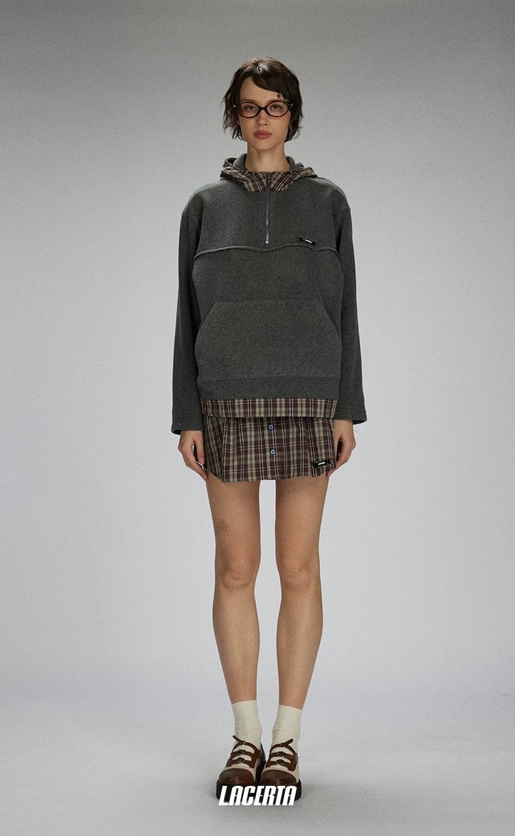 Fleece Plaid Hoodie