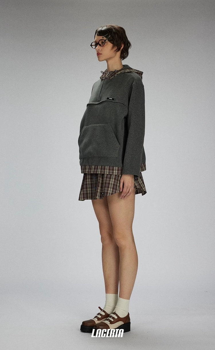 Fleece Plaid Hoodie