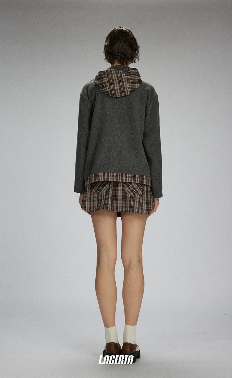 Fleece Plaid Hoodie