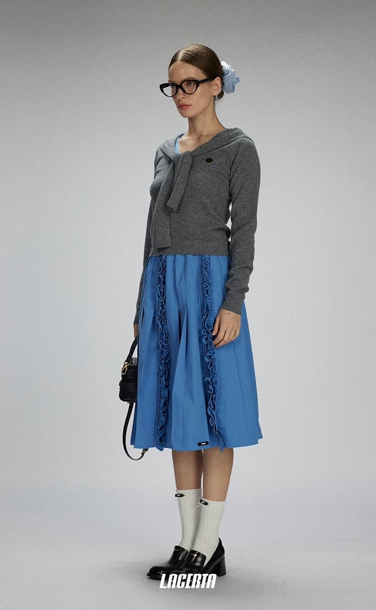 Irregular Ruffled Pleated Maxi Skirt