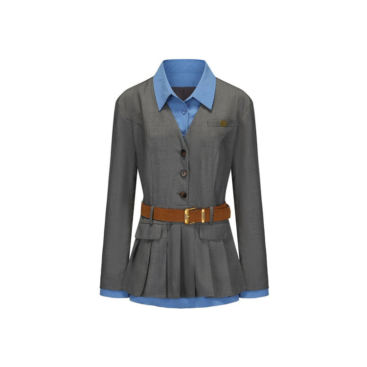Deconstructed Blazer Pleated Dress (With Belt)