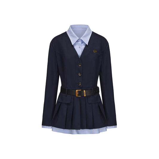 Deconstructed Blazer Pleated Dress (With Belt)