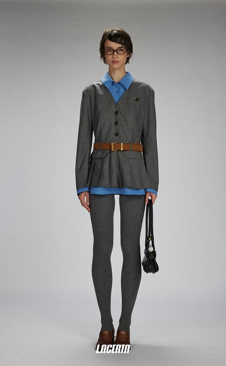Deconstructed Blazer Pleated Dress (With Belt)