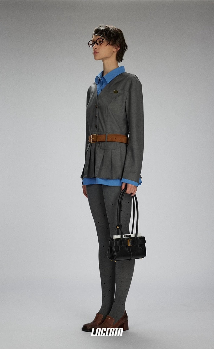 Deconstructed Blazer Pleated Dress (With Belt)
