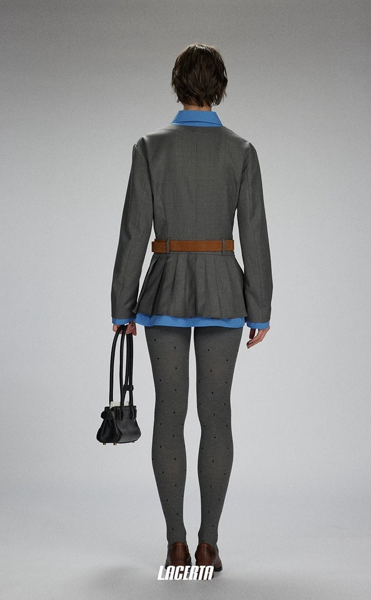 Deconstructed Blazer Pleated Dress (With Belt)