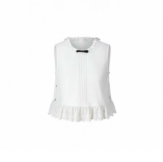 Bow-Decorated Sleeveless Lace Cutout Top