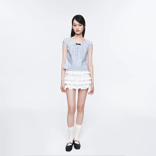 Nautical Stripe Puff-Sleeve Tank Top